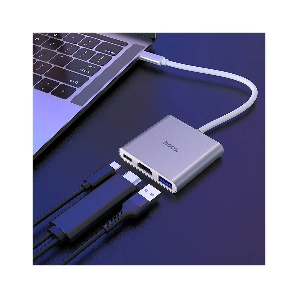 Концентратор HOCO USB-C to USB3.0+HDMI+PD HB14 Silver (6931474725790) - фото 8