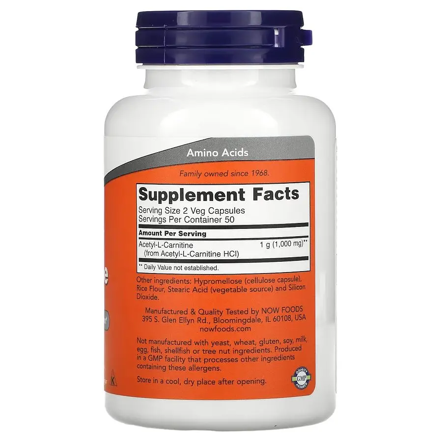 Жироспалювач NOW Acetyl-L-Carnitine 500 mg, 100 вегакапсул - фото 2