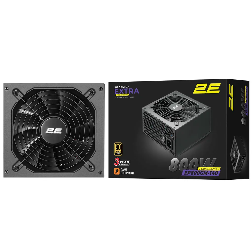 Блок живлення 2E Gaming Extra Power (800W), >90%, 80+ Gold, 140мм, 1xMB 24pin(20+4), 2xCPU 8pin(4+4), 3xMolex, 6xSATA, 4xPCIe 8pin(6+2), Modular - фото 3