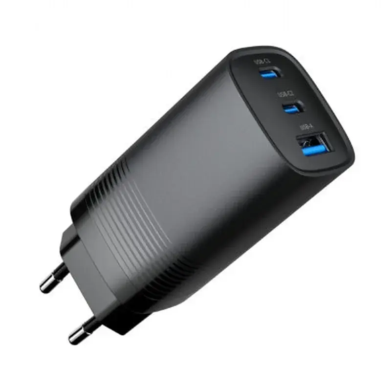Зарядний пристрій Gembird USB-A + 2xType-C (PD18W + QC3.0 27W) black (TA-UC-PDQC65-01-BK) - фото 2