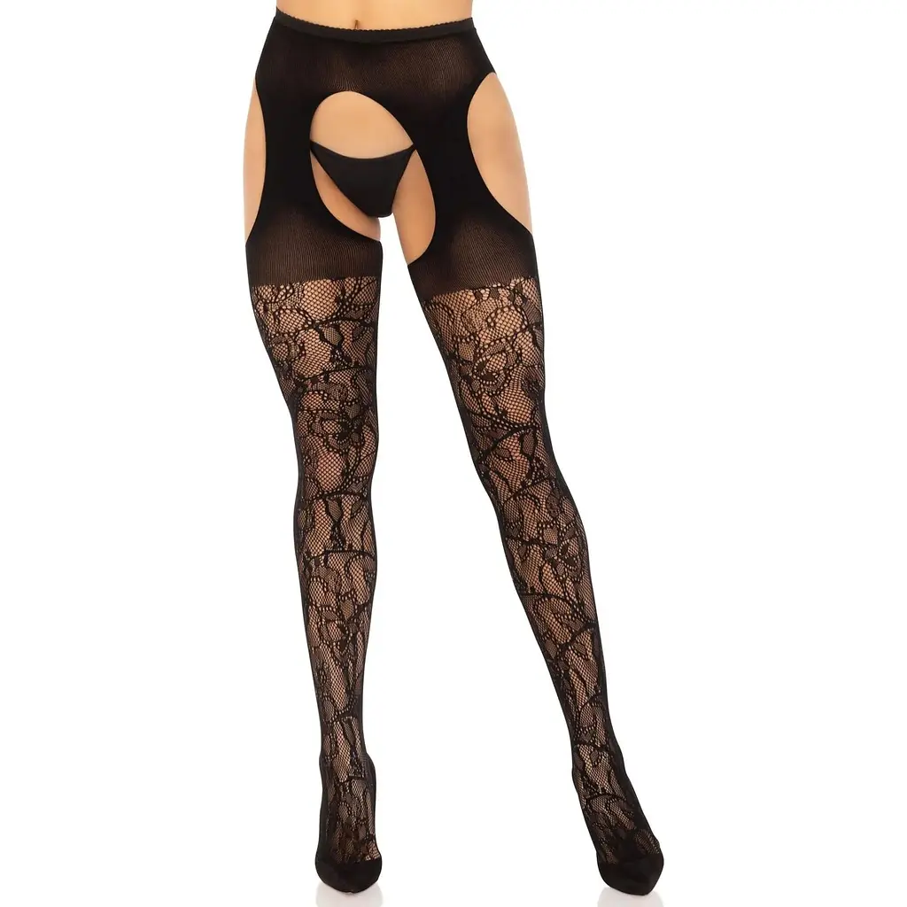 Чулки Leg Avenue Eyelet lace suspender hose Black One Size - фото 4