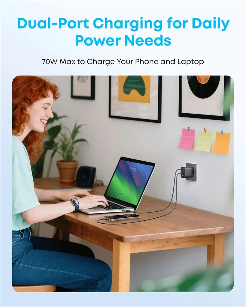 Мережевий зарядний пристрій Anker Charger 70W, 3xUSB-C, 1xUSB-A, Чорний (A121CG11) - фото 6