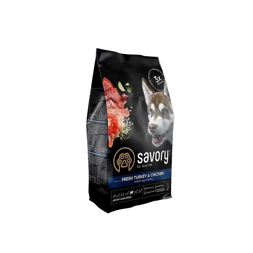 Сухий корм Savory Large Сейвори для юніорів великих порід, зі свіжою індичкою та куркою, 3 кг (арт.30204)