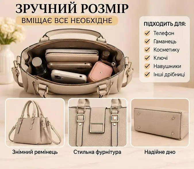Сумка City Style з подвійними ручками та ременем - стильний аксесуар на кожен день бежева - фото 3