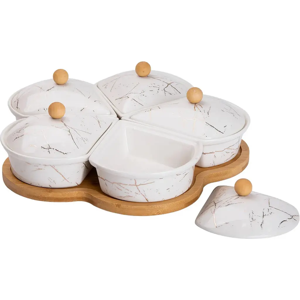 Менажница Yiwu фарфоровая 5 секций на поворотной подставке HP-1217 - фото 4