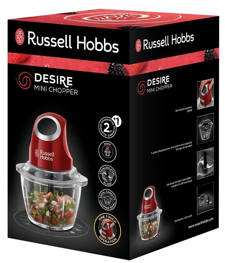 Подрібнювач Desire, 200Вт, чаша-1000мл, скло, корпус-пластик, червоний Russell Hobbs kuh0015529 - фото 7