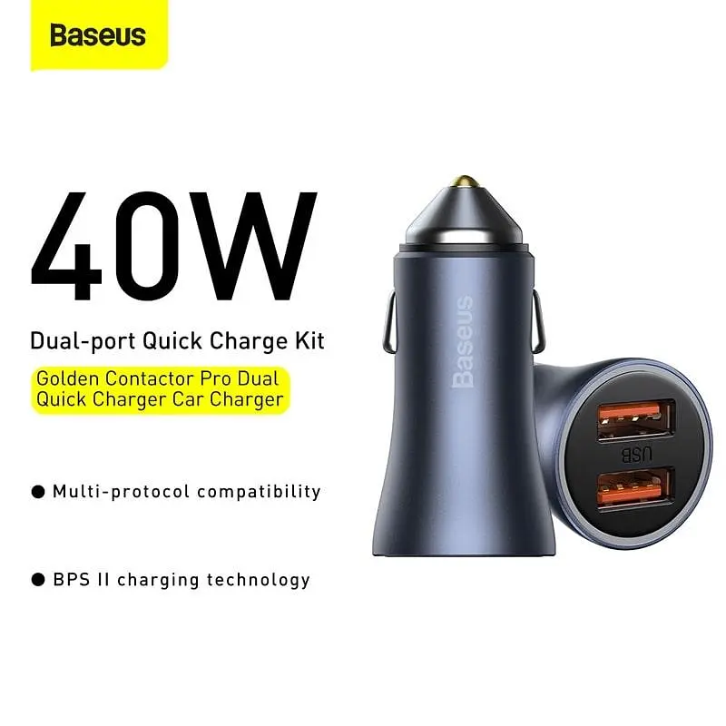 Адаптер автомобільний BASEUS Golden Contactor Pro Dual Quick Charger 2USB 40W (CCJD-A0G) - фото 5