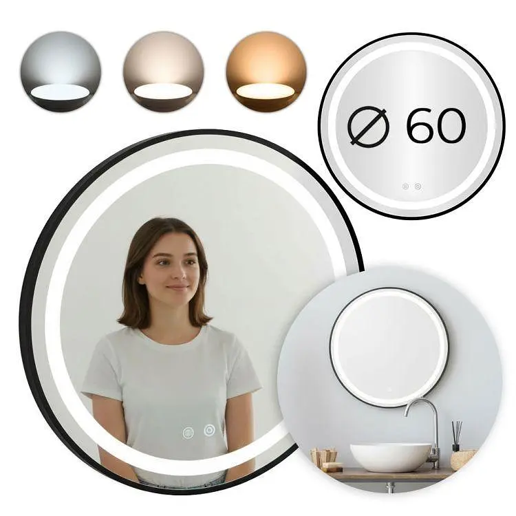 Кругле настінне дзеркало ModernHome Anti-Fog з LED-підсвіткою 60 см. - фото 3