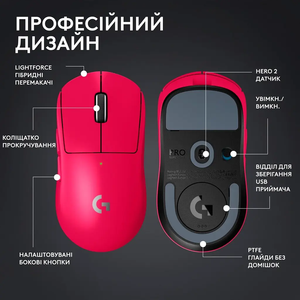 Миша Logitech G PRO X Superlight 2 Lightspeed Wireless Magenta (910-006797) [102868] - фото 11