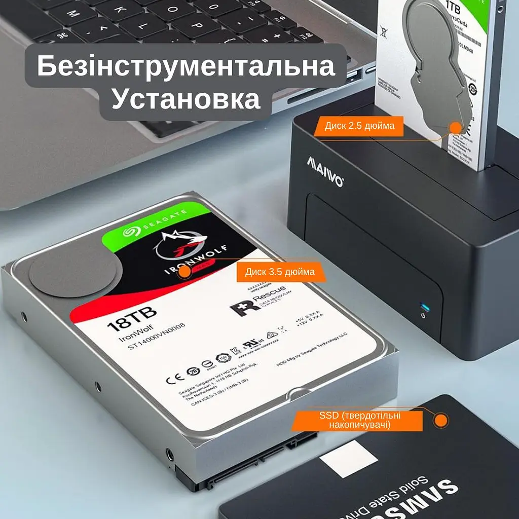 Док-станція Maiwo для HDD 2.5"/3.5" SATA/SSD USB 3.0 (K308 3101) Чорна - фото 5