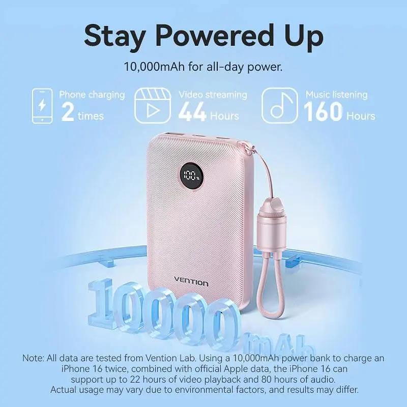 Павербанк Vention Pink 10 000 mAh / 22.5 Вт (FKAP0-C) - фото 2