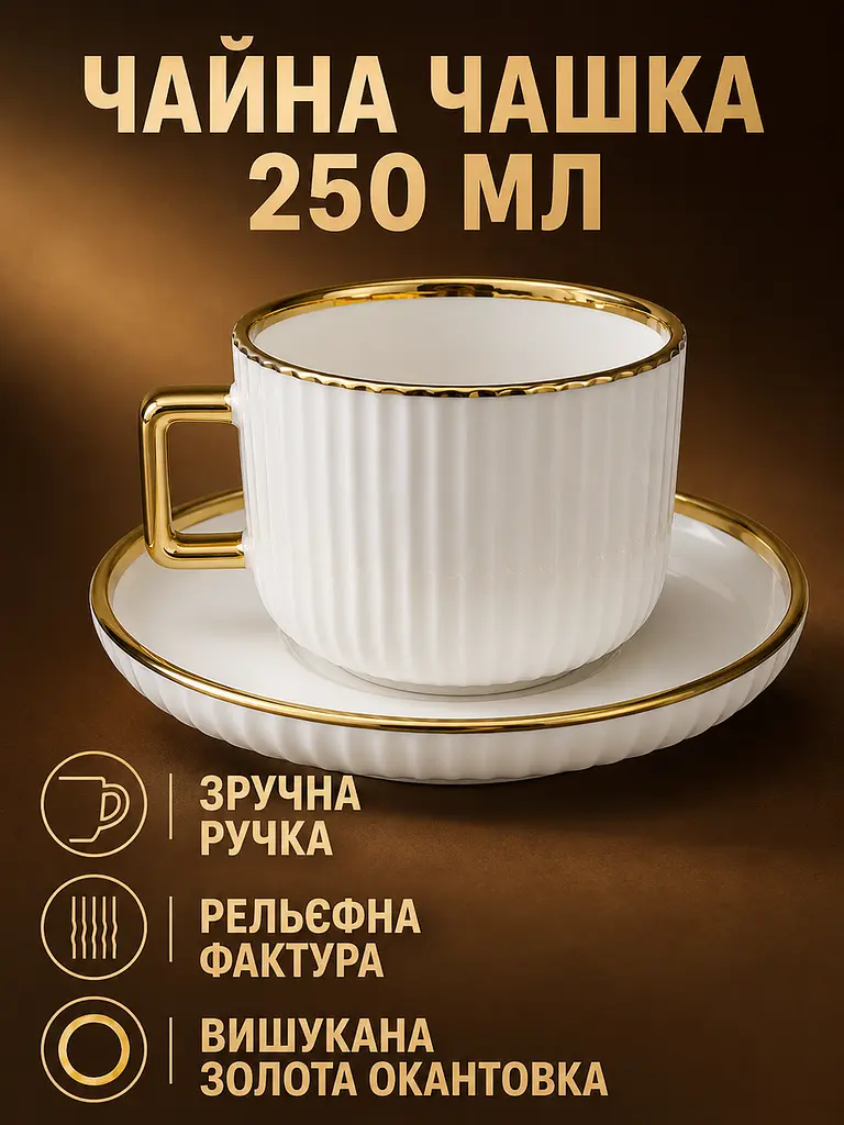 Столовий сервіз фарфоровий на 6 персон 32 предмети молочно-білий з золотою окантовкою (49676212) - фото 5