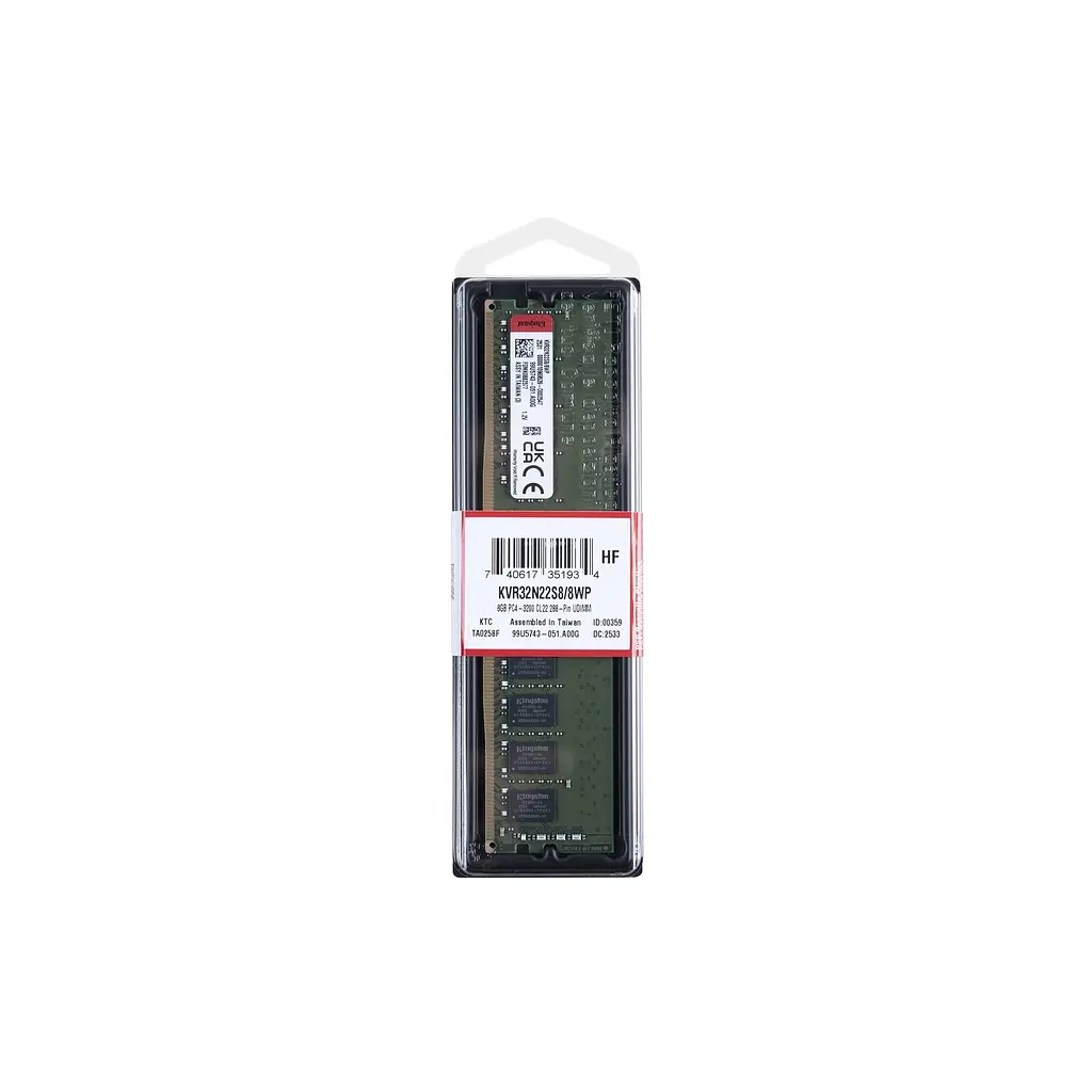Модуль пам'яті для комп'ютера DDR4 8 ГБ 3200 МГц Kingston (KVR32N22S8/8WP) - фото 2