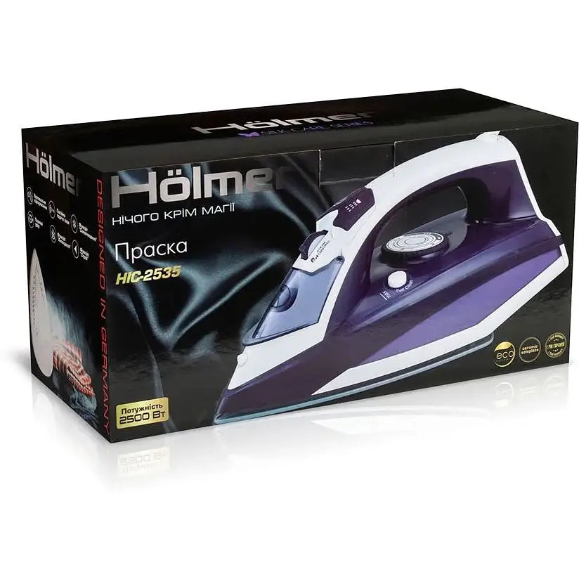Праска Holmer HIC-2535, Violet/White, 2500W, кераміка, паровий удар 130 г/хв, постійна подача пари 30 г/хв, вертикальне відпарювання, очищення від накипу - фото 6