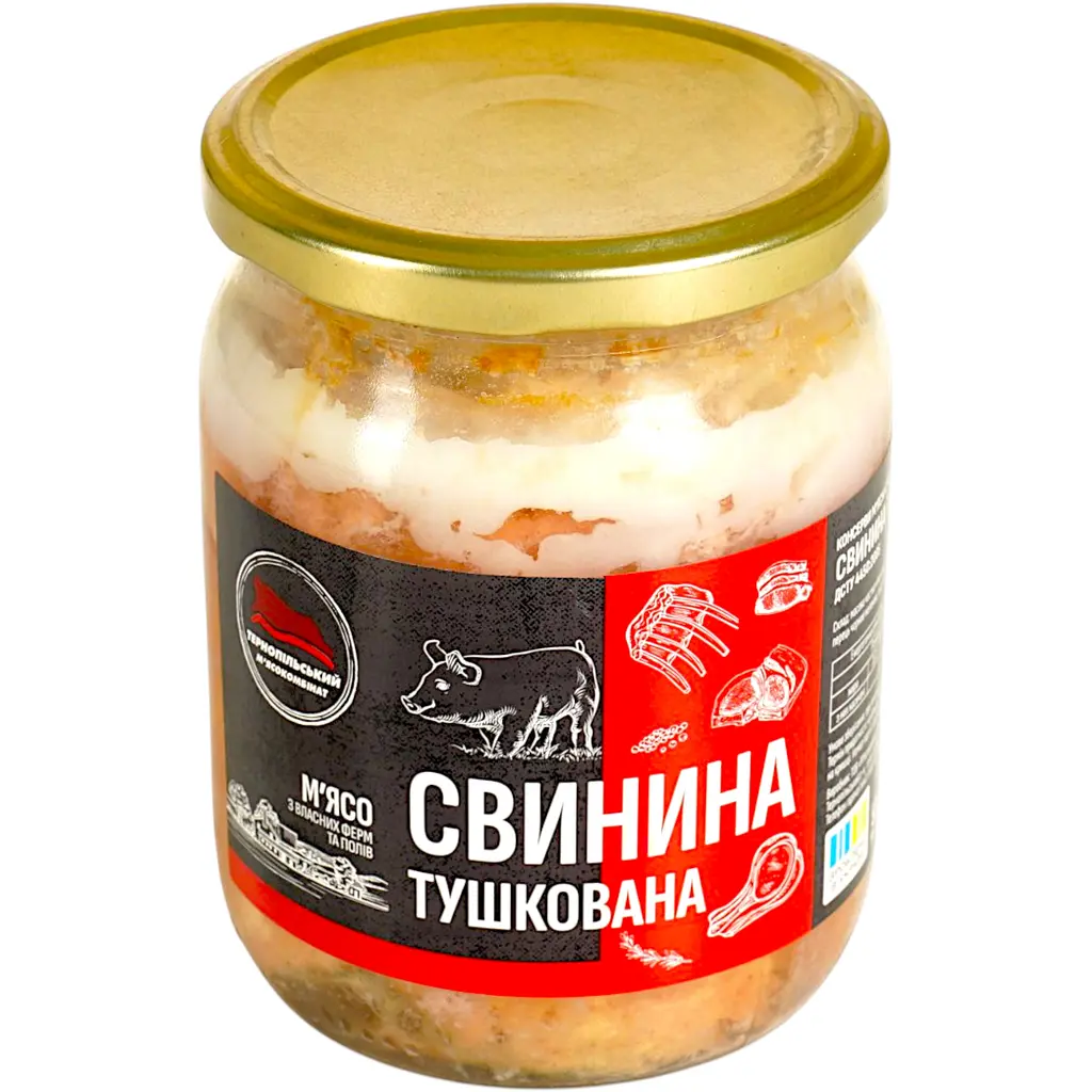 Консерва м'ясна Тернопільський м'ясокомбінат Свинина тушкована склобанка 500 г - фото 2