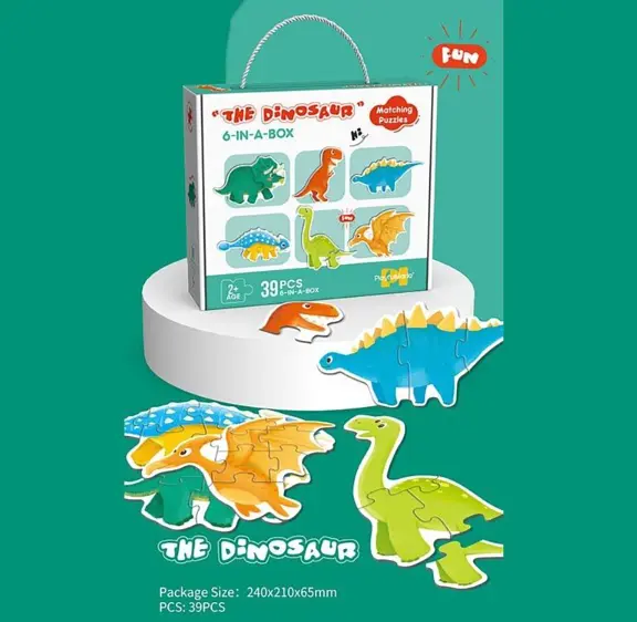 Пазли Danko Toys 88769 39 елементів, "Динозаври", 6 тваринок, 6 карток-прикладів, в коробці - фото 3