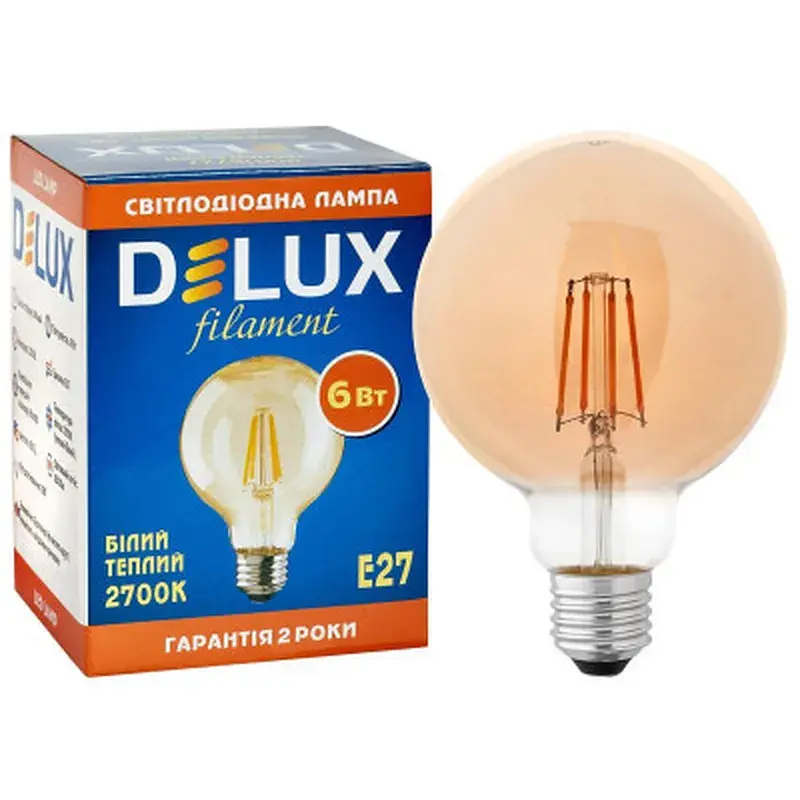 Лампочка Delux Globe G95 6Вт E27 2700К amber filament (90016727) - фото 3