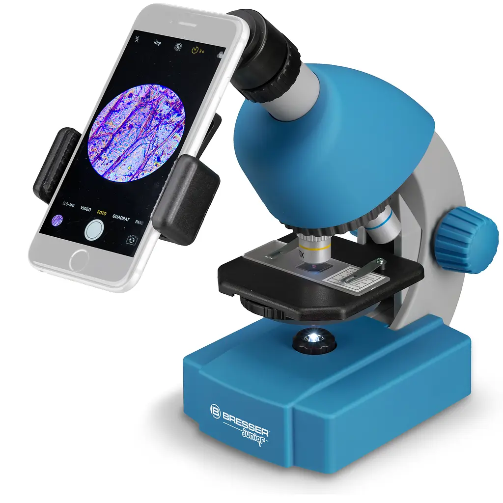 Мікроскоп Bresser Junior 40x-640x Blue з набором для дослідів та адаптером для смартфона (8851300WXH000) - фото 2