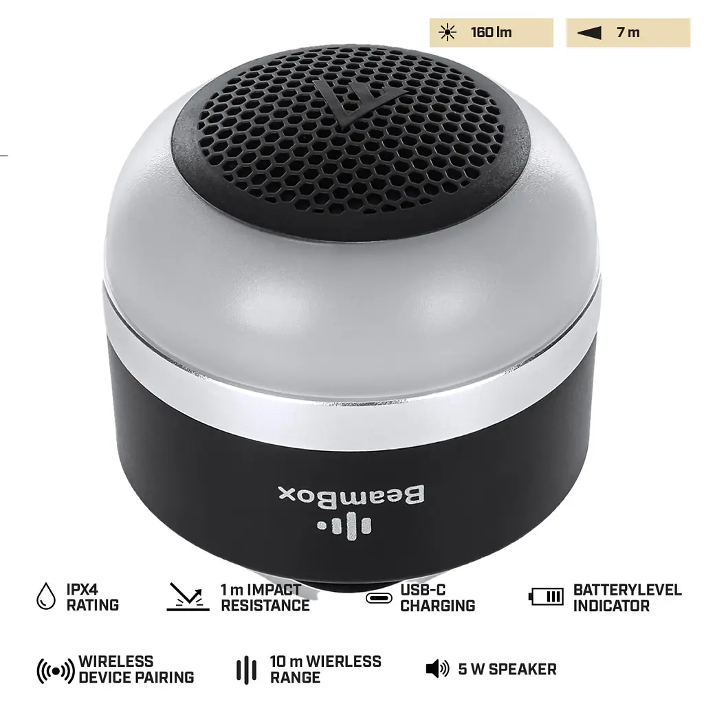 Кемпінговий ліхтар Mactronic BeamBox 160 Lm з Bluetooth-колонкою, USB-C, чорний - фото 2