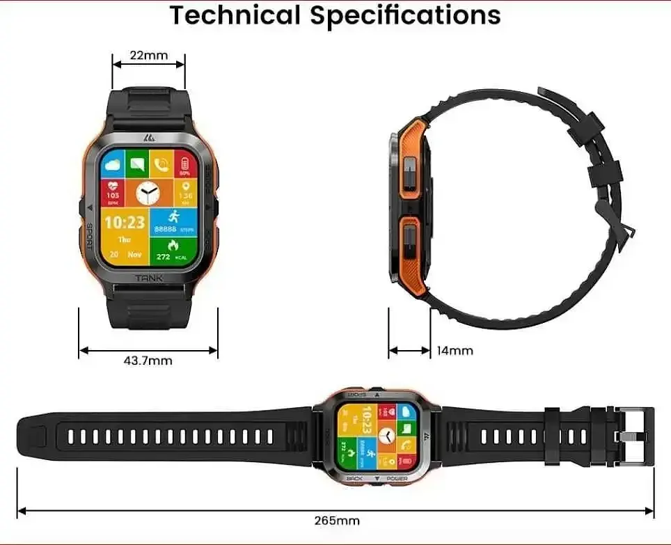 Чоловічий смарт годинник для військових водонепроникний Smart Watch Kospet, чоловічий розумний годинник зі дзвінком смарт - фото 3