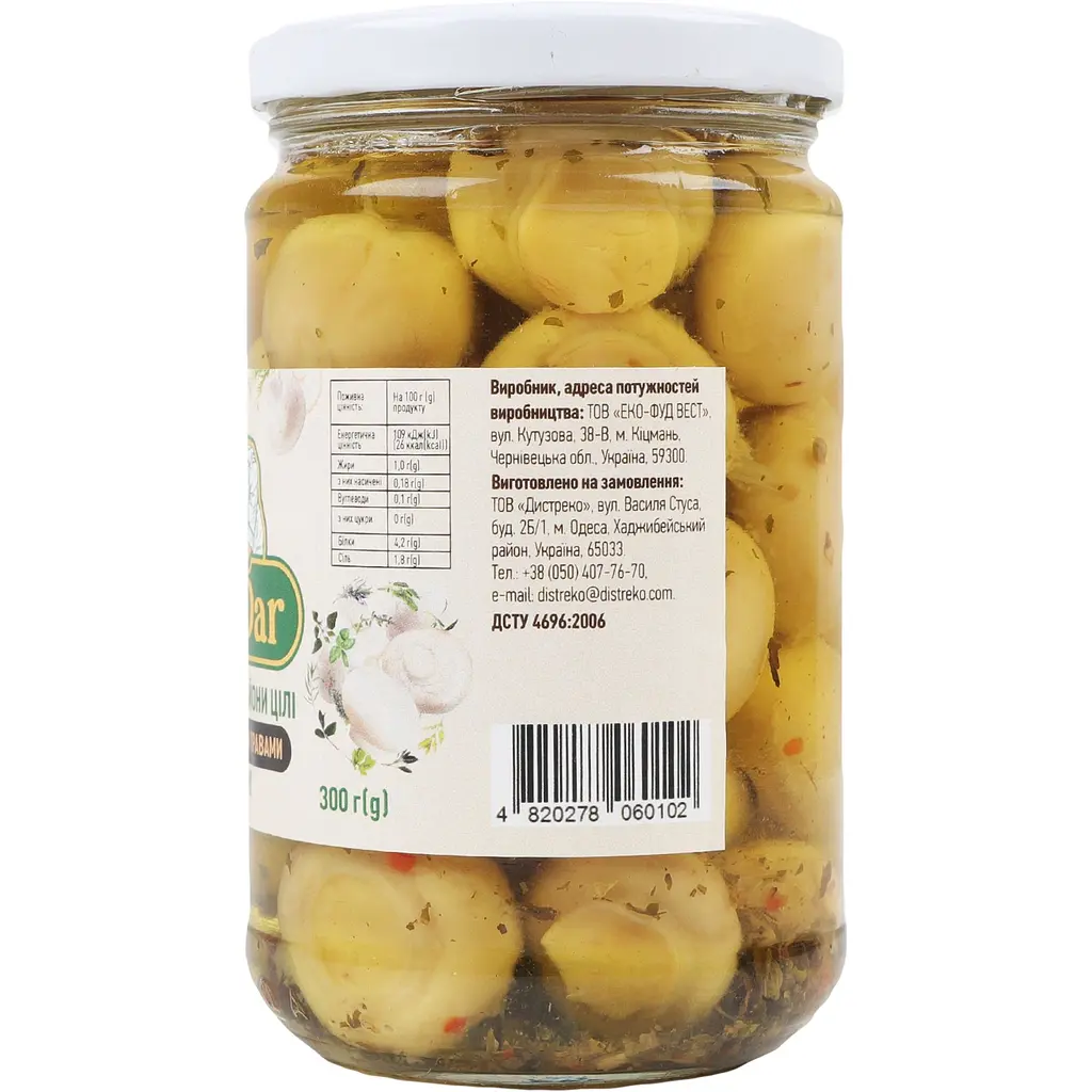 Гриби WellDar шампіньйони цілі відбірні з прованськими травами 300 г - фото 3