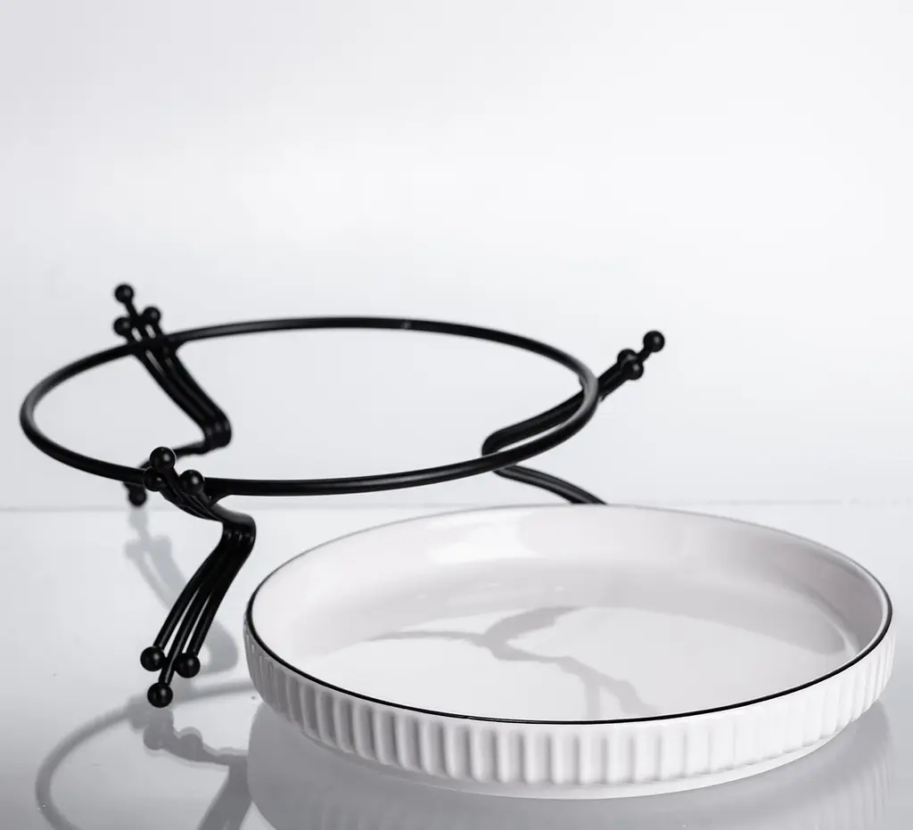 Фруктовница фарфоровая на металлической подставке 20 см Черный Yiwu LB-1570B - фото 3