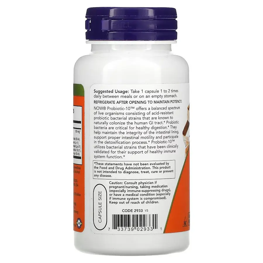 Пробіотики і пребіотики NOW Probiotic-10 25 billion, 100 вегакапсул - фото 3