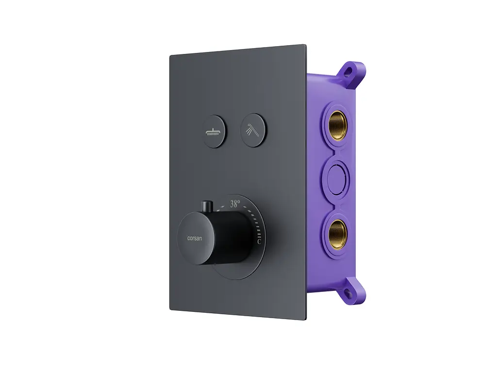 Душова система прихованого монтажу Corsan Plomeria black + BOX з термостатом 646994, Чорний матовий - фото 4