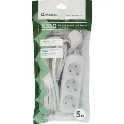 Мережевий подовжувач Defender E350 5.0 m 3 роз white (99223) - фото 4
