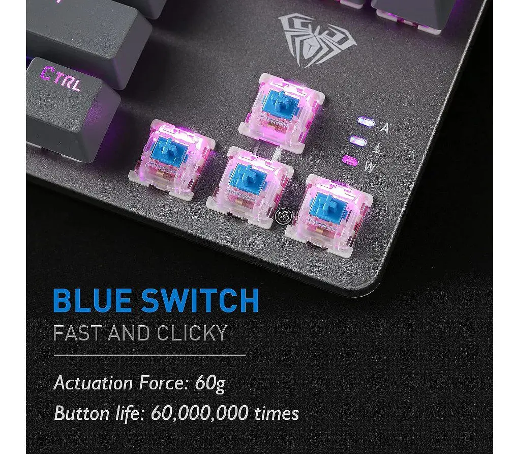 Клавіатура ігрова механічна Aula Mechanical F-3287 White-Grey Keycap KRGD Blue - фото 7
