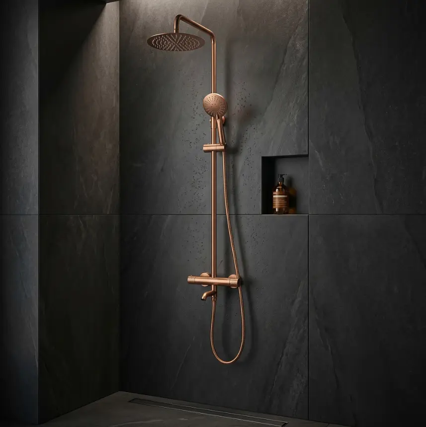Душова система з термостатом і виливом Rea Lungo Diamond brushed copper REA-P5964 - фото 6