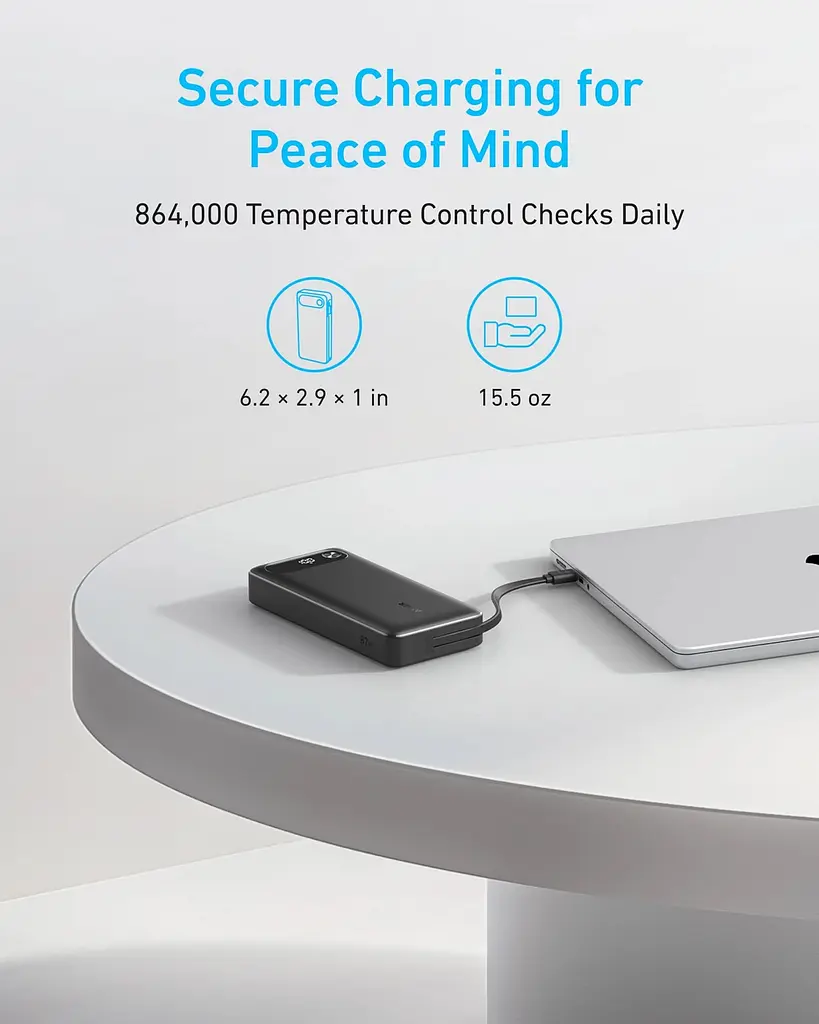 Портативний зарядний пристрій PowerCore - 20000 mAh 87W PD Built-In USB-C Cable Black Anker teh0027063 - фото 6