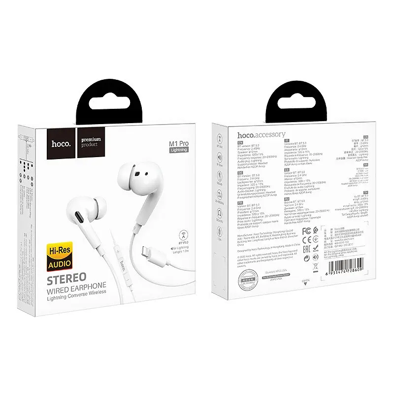Наушники Hoco M1 Pro Original series earphones for Lightning белые - фото 2