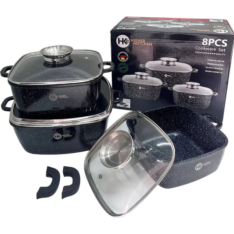 Набір каструль з гранітним антипригарним покриттям Higher Kitchen HK-302 XPRO чорний (41921-HK-302 ЧЕРНЫЕ_1894) - фото 2