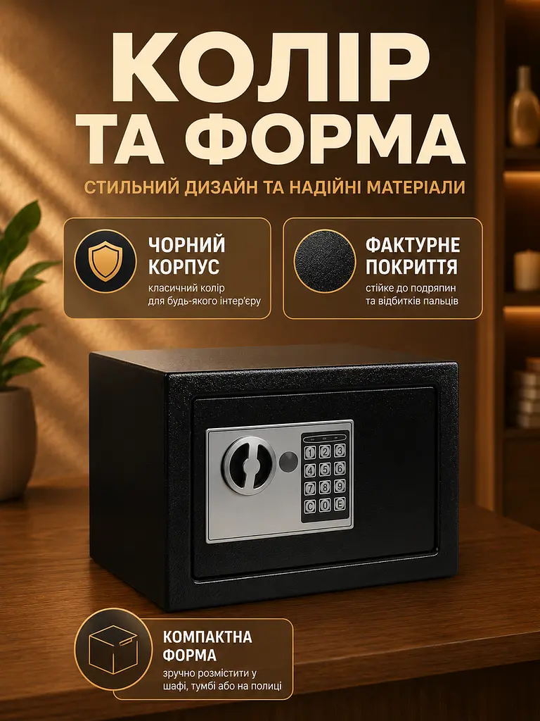 Сейф меблевий електронний з кодовим та ключовим замком 22x17x16, 5 см, чорний (4986955346) - фото 5