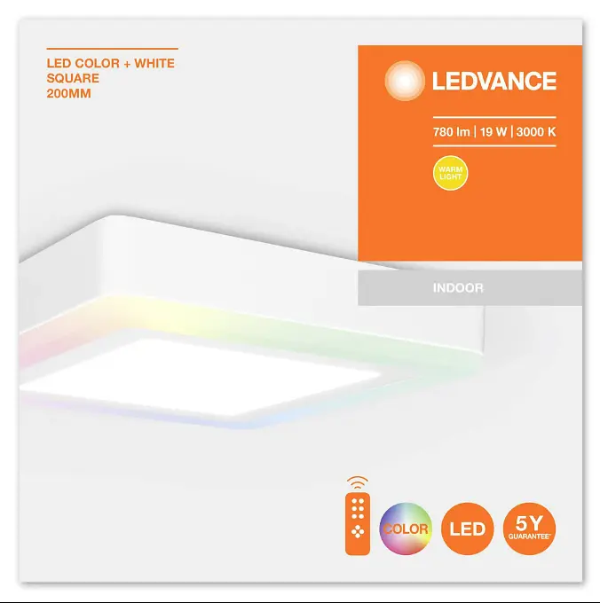 Настінний світильник з пультом LED COLOR+ RGBW 19 ВТ / 3000 K квадрат - фото 2