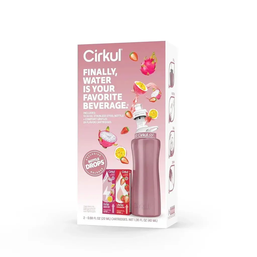 Стартовый набор бутылка с крышкой Cirkul Rose Gold с двумя вкусовыми картриджами Клубника и Маракуя 946 мл - фото 2