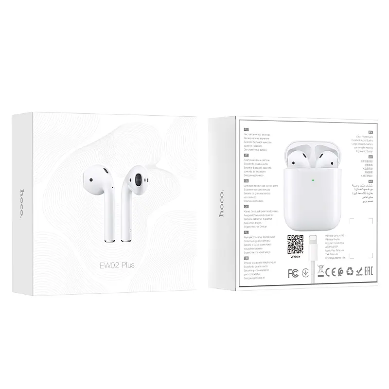 Беспроводные наушники Hoco EW02 Plus TWS Bluetooth 5.1, с микрофоном, вкладыши, с кейсом, белые - фото 3