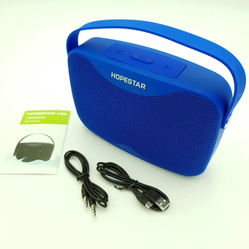 Бездротова акумуляторна колонка Bluetooth акустика FM MP3 AUX USB Hopestar H35 синя - фото 2