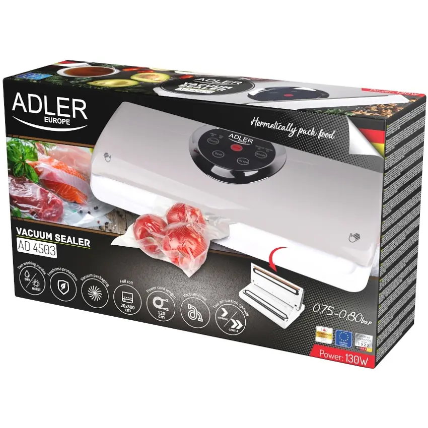 Вакууматор Adler AD 4503 для пакетів, рулонів та контейнерів / 130Вт / 30см / ел. керування/ сірий - фото 7