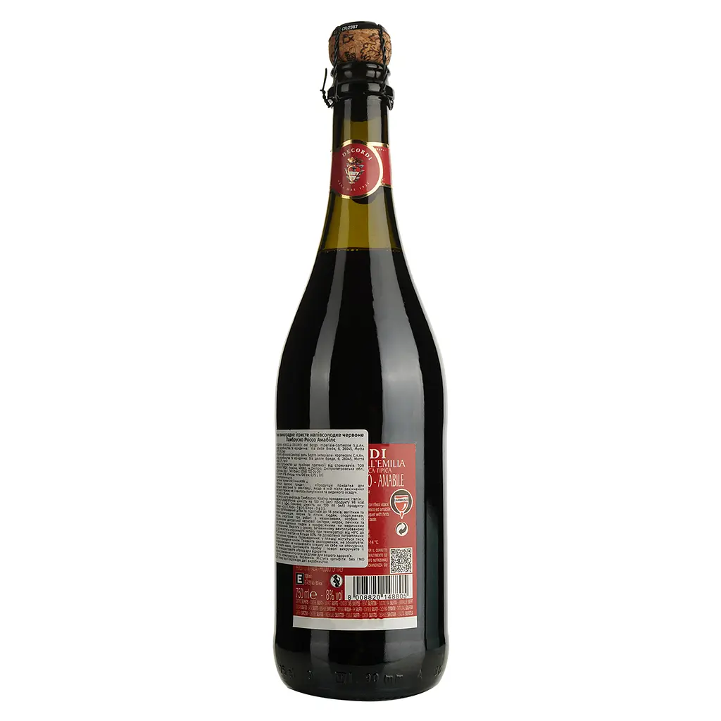 Вино ігристе Decordi Lambrusco Rosso Amabile, червоне, напівсолодке, 8%, 0,75 л - фото 2