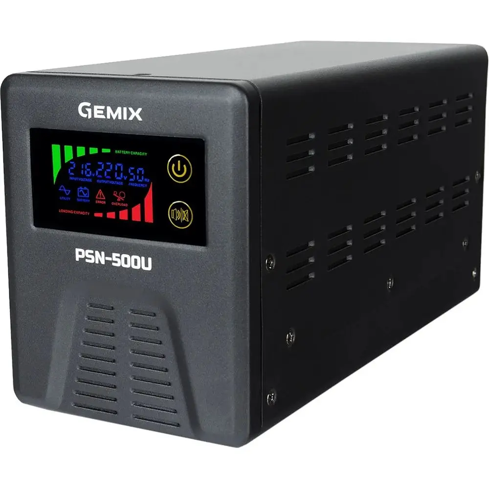 ДБЖ Gemix PSN-500U, 500VA/350W 12V/220V, 5/7/9A, 2xSchuko, без АКБ - фото 2