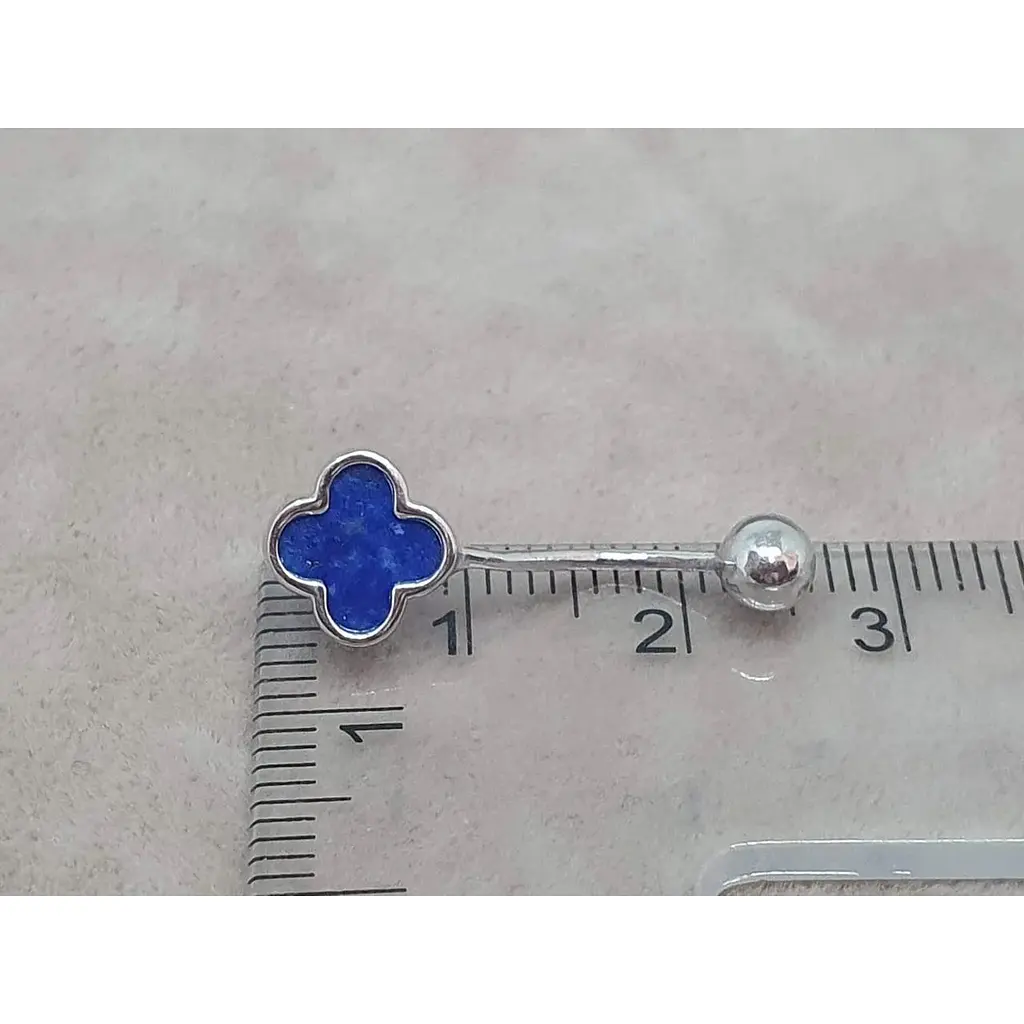 Серебряная серьга для пирсинга пупка Ирий Клевер с лазуритом. 6026.3 - фото 4