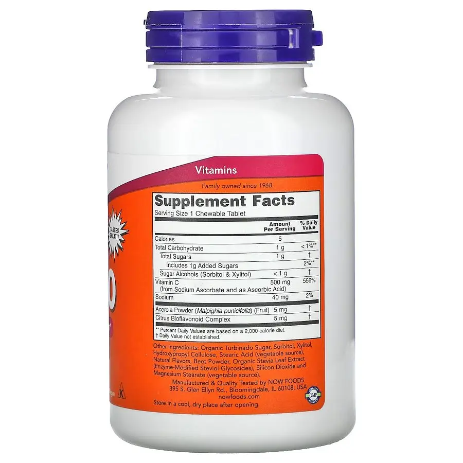 Витамины и минералы NOW Vitamin C-500, 100 жевательных таблеток - Вишня - фото 2