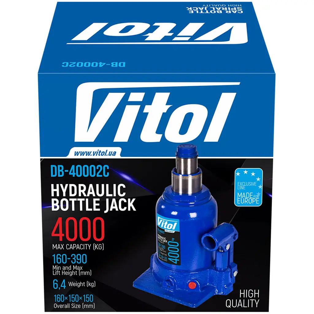 Домкрат гидравлический телескопический Vitol 4т 2-цилиндровый 160-390 мм 6.4 кг (DB-40002C) - фото 7