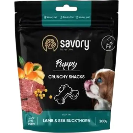 Хрусткі ласощі Savory для здорового росту цуценят, ягня та обліпиха 200 г