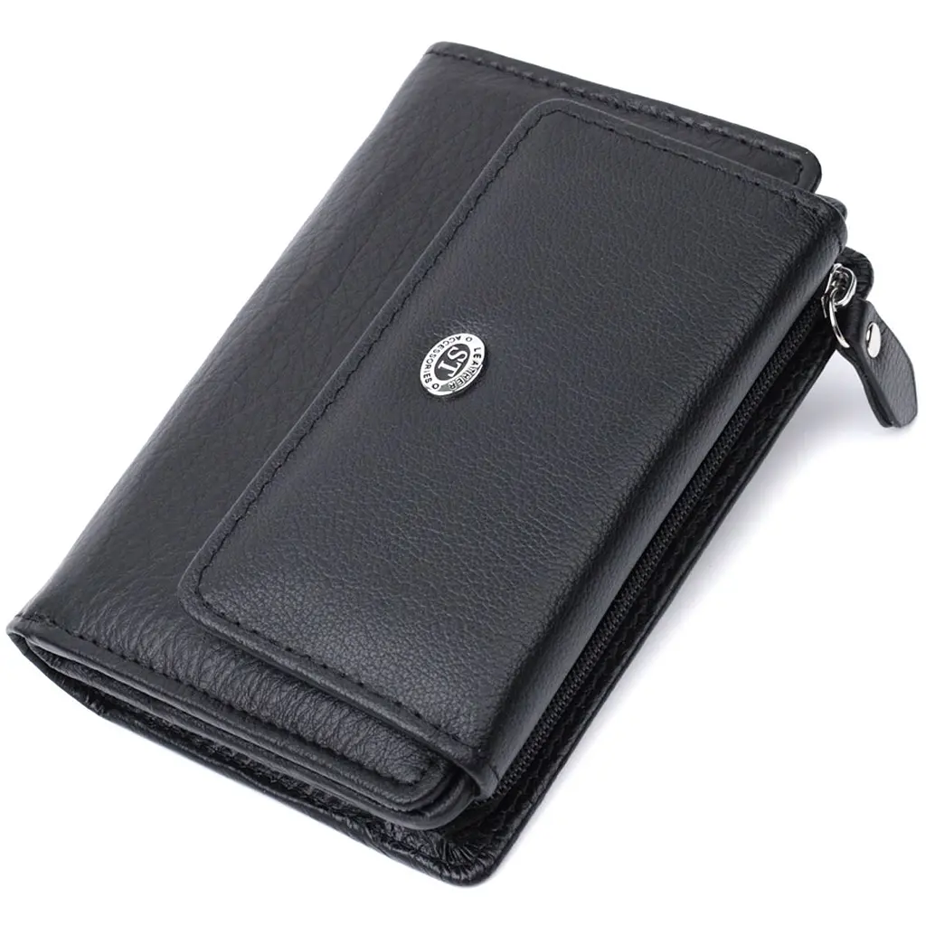 Практичний гаманець із монетницею з натуральної шкіри ST Leather 22740 чорний - фото 4