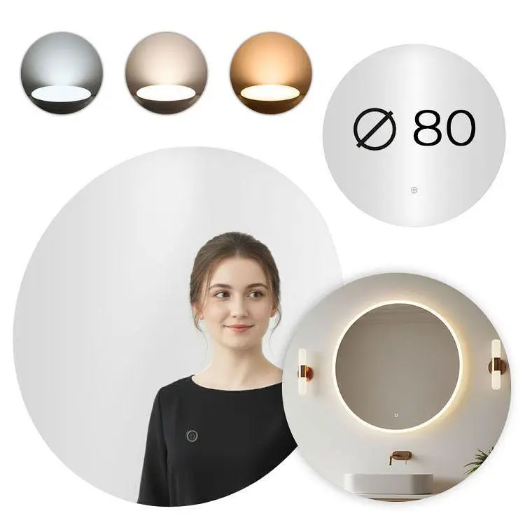 Кругле настінне дзеркало ModernHome з LED-підсвіткою 80 см. - фото 2
