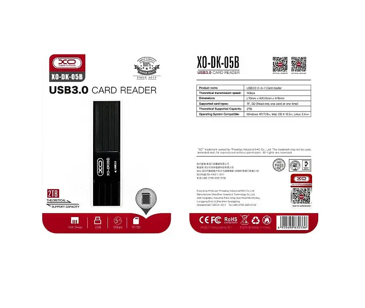 Картрідер зовнішній usb 3.0 зчитувач карт пам'яті XO DK05B 2 в 1 - фото 3