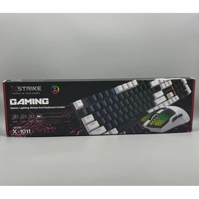Комплект дротова клавіатура мембранна з підсвічуванням + мишка 3200 DPI RGB USB XSTRIKE X-1011 розкладка ENG/UA мишка та клавіатура набір ігровий миша з клавіатурою з підсвіткою для ПК та ноутбука Чорний з білим - фото 9